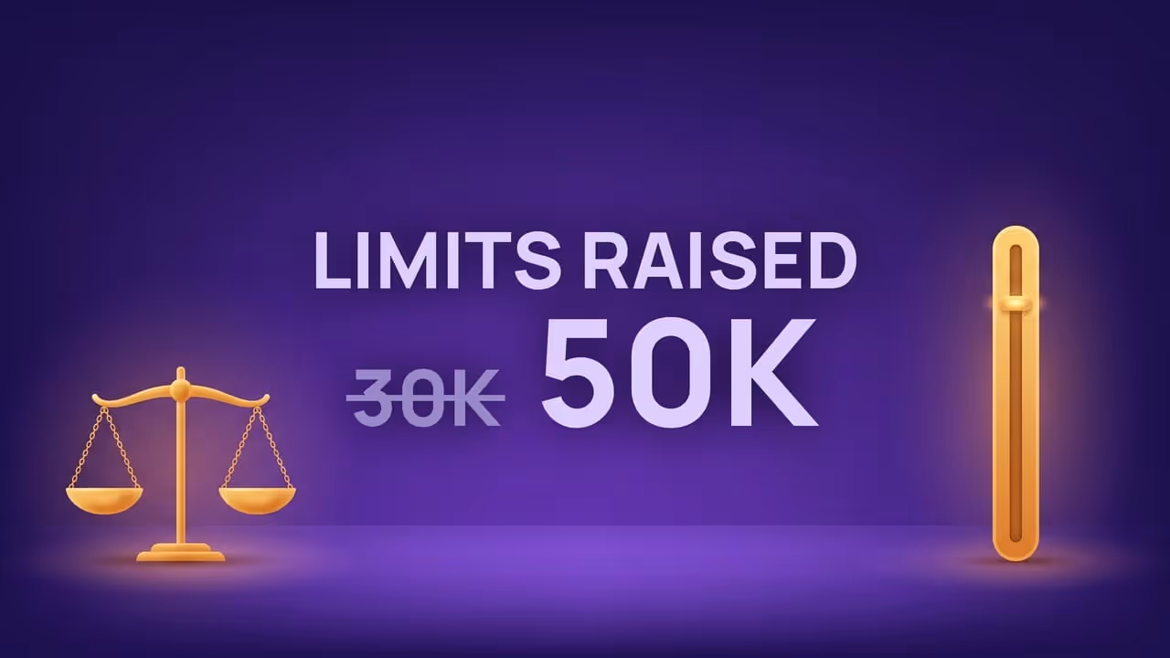 Limits raised - 30K struck out, 50K - between a gold balance scale and a gold level gauge with its slider set high